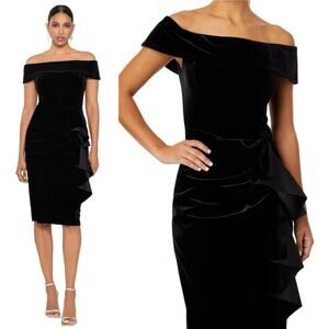 Xscape Off-The-Shoulder Velvet Cocktail Dress Black Size 12